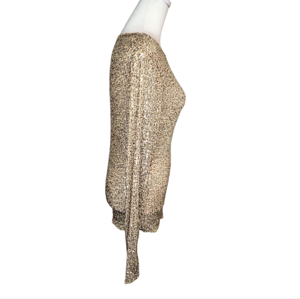 Free People Gold Sequin Long Sleeve Top - Picture 2 of 7